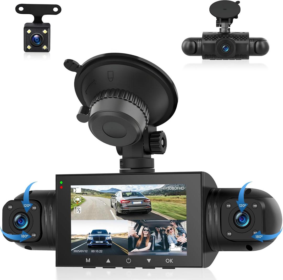 360 Degree View 4 Channel Dash Cam Front and Rear Inside Left Right, Dash Camera for Car, Built-in Night Vision, 24/7 Recording Parking Mode Monitor