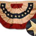 3x6 FT Tea Stained Antique US American Flag Bunting Half Fan Fully Pleated Embroidered Stars
