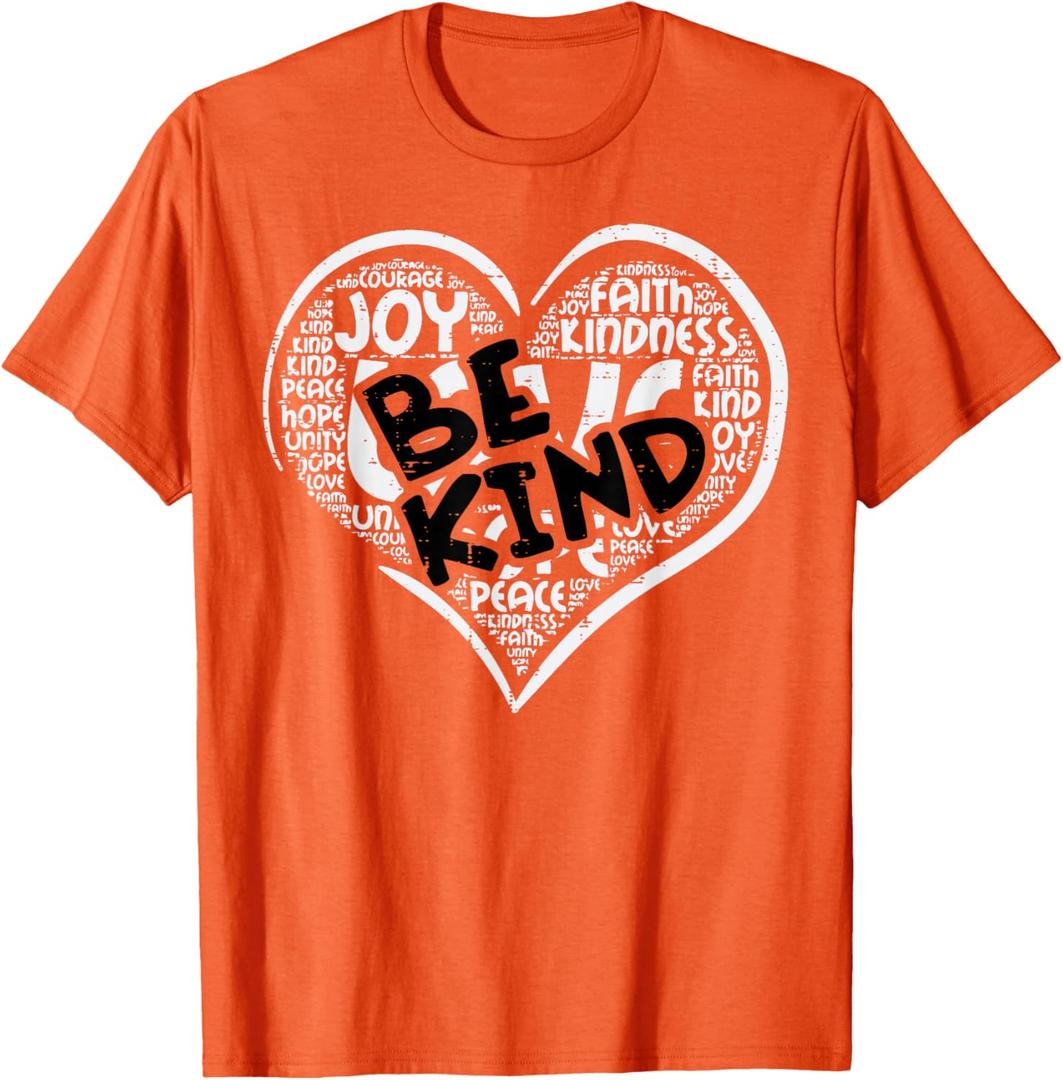 Be Kind Joy Heart Kids Unity Day Orange Anti Bullying T-Shirt Small