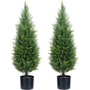 Artificial Topiary Trees 3 Foot Artificial Cedar Trees UV Resistant Potted Plant Set of 2 Faux Bushes Fake Shrubs for Outdoor Indoor Front Porch Garden