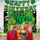Green Super Hero Happy Backdrop for Birthday Party, 5x3ft Cityscape Hero Skyline Buildings Boom Photography Background Baby Shower Boy Kids Party Decorations Photo Props