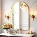 Bathroom Mirror for Wall, 38x26 Inch Arched Mirror, Matte Gold Metal Framed Bathroom Vanity Mirror for Restroom Farmhouse, Anti-Rust, Tempered Glass, Hanging or Leaning