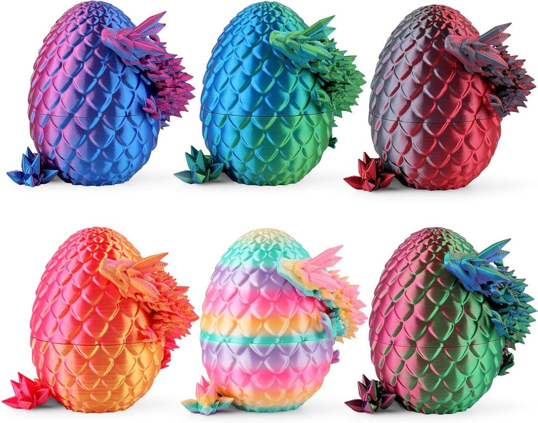 8" 3D Printed Dragon Eggs, Easter Basket Stuffers for Kids and Teens, Unique Easter Toys & Decor for Children, Mysterious Dragon Toys Gifts for Boys & Girls (6 Pack)