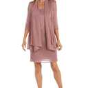 R&M Richards Women's Metallic Sheath Dress W/Matching Draped Chiffon Jacket - 2-Piece Outfit for Weddings & Parties, Size: 18