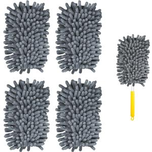 4pcs Duster Refills, Microfiber Ceiling Fan Duster Reusable 360 Duster Refills Heavy Duty Hand Dusters for Cleaning(Grey) (Gray)