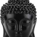 Tvoip 1PCS Ceramic Buddha Head Essential Oil Burner with Candle Spoon, Aromatherapy Wax Melt Burners Oil Diffuser Tealight Candle Holders Buddha Ornament for Yoga Spa Home Bedroom Decor Gift (Black)