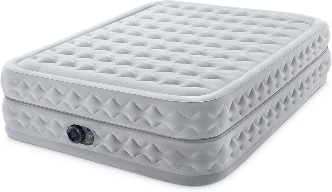 Intex 64489ED Queen Supreme Air-Flow Air Mattress: Fiber-Tech – Queen Size – Built-in Electric Pump – 20in Bed Height – 600lb Weight Capacity