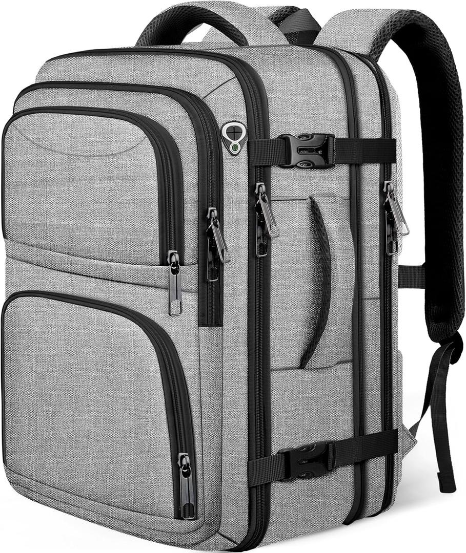 Travel Backpack for Men, Expanable Carry on Backpack, TSA 17.3 inch Laptop Bag Flight Approved, Lightweight Business Luggage Bag, Travel Gifts for Men Women, Grey