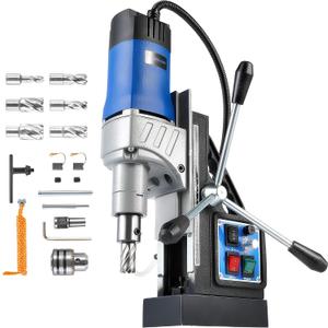 ZELCAN Mag Drill Press with 6 Drill Bits, 1550W Portable Magnetic Press with 2" Boring Diameter, 0-580 rpm Stepless Speed & Reversible Direction, 2922 lbf Power Magnetic