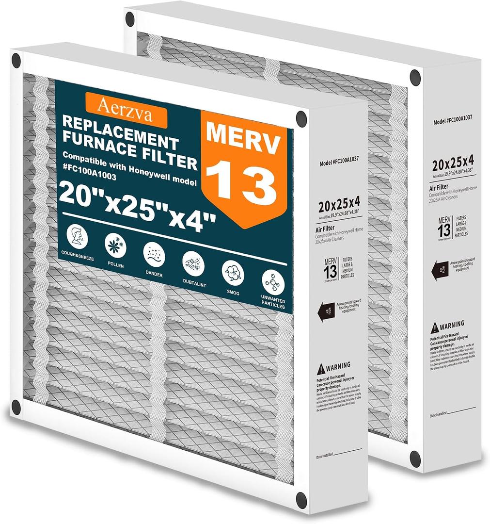 2-Pack 20x25x4 Air Filter Compatible with Honeywell FC100A1037, MERV 13 HVAC Furnace Filter Replacement, Actual Size:19.94"x24.86"x4.38"
