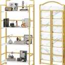 JSB 4 Tier No Assembly Folding Bookshelf, Arched Bookshelf, Foldable Bookcase for Living Room, Bedroom, Office,Skinny Bookshelf (White and Gold)