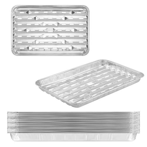 MESTAEK 20-Pack 13" × 8.6" Food-Grade Aluminum Foil Disposable BBQ Grill Trays – Perforated Grill Baskets for Meat, Veggies & Seafood, Easy Outdoor Grilling & Cleanup