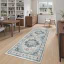 Madane Hallway Runner Rug 3x6 - Washable Kitchen Rugs Entryway Rug Runner Vintage Soft Floor Mat Non Slip Indoor Farmhouse Carpet for Bathroom Living Room Bedroom (3 X 6, Blue)