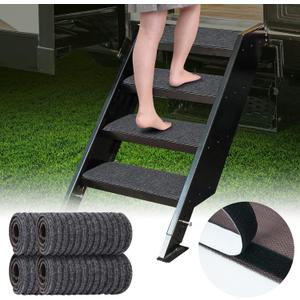ESUDNT RV Step Covers 4 Pack RV Step Rug, RV Stair Covers Carpets for Mobile Home, Camper, 24 inch Wide (24*7.5, Black)