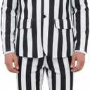 Utaomld Black and White Vertical Striped Suit 4Pcs with Jacket Pants Tie Wig Men Women Halloween Costume Cosplay Outfit (XX-Large)