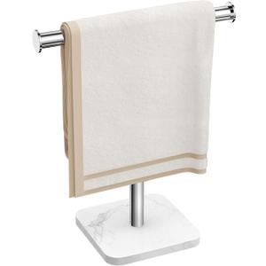 RUACQ Hand Towel Holder, T-Shape Free Standing Hand Towel Holder Stand with Marble Base, 304 Stainless Steel Hand Towel Stand for Bathroom Kitchen Vanity Countertop(Chrome)