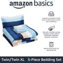Amazon Basics 5-Piece Lightweight Microfiber Comforter Bedding Set with Sheet, Twin XL, Blue Stripe, Bed-in-a-Bag