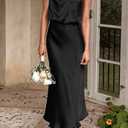 PRETTYGARDEN Women's 2026 Summer Satin Dress Elegant Sleeveless Mock Neck Cocktail Party Maxi Dresses (Black, M)