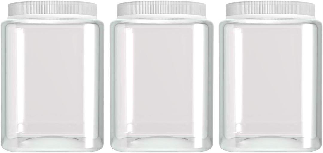Silicook Clear Plastic Jar, Set of 3 - Square Shaped, Transparent, Food Storage Container, Kitchen & Household Organization for Dry goods, Spices, Vegetables, Ingredients and More (M)
