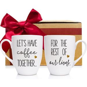Lets Have Together for The Rest of Our Lives Mugs Set Engagement Wedding Gift for Couples, Novelty Valentine Bridal Shower Anniversary Mug Gifts for Couple Newlywed Bride Groom Mr Mrs