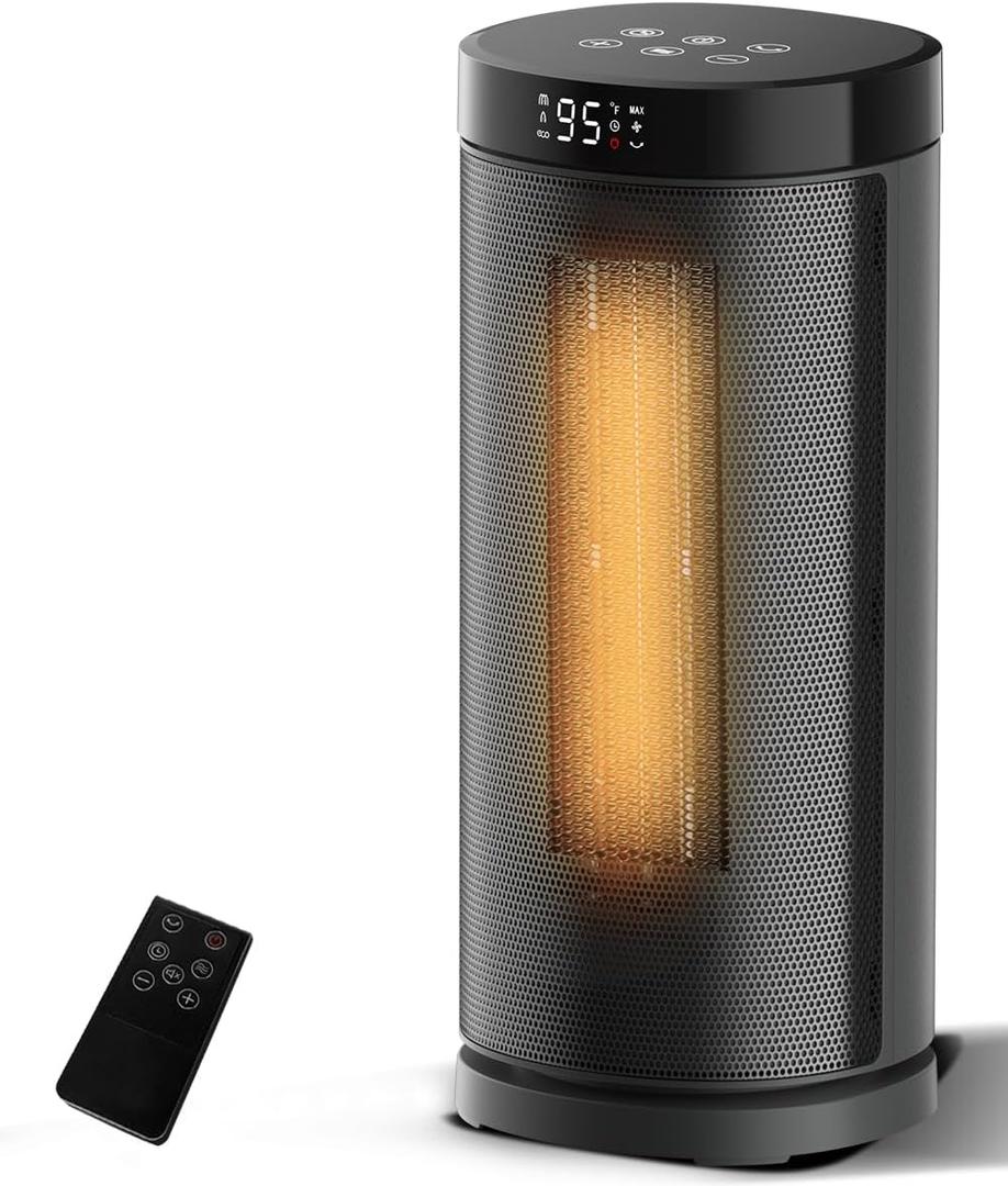 Sunnote Space Heater for Indoor Use, 1500W Electric & Portable Ceramic Heaters with 80Oscillating, Thermostat, 3 Modes, 24Hrs Timer, Room Heater with Remote, Fast Heating Safe for Bedroom Room Use (Black)