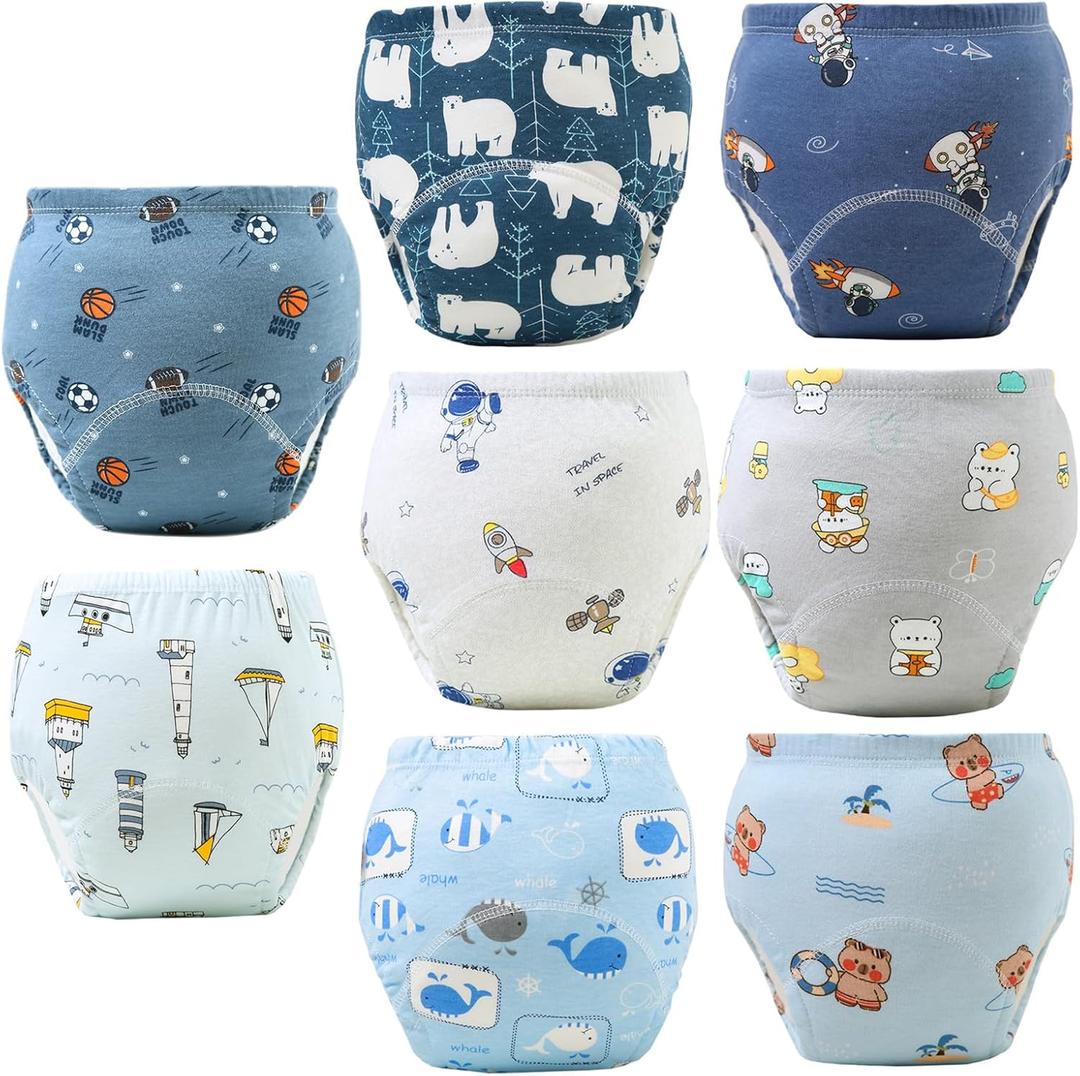 Upairy Potty Training Pants Cotton Absorbent Training Underwear for Toddler Boy and Girls 2T-5T,Soft Absorbent & Leak-Proof with Characters(8PCS,S)