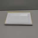 FOCUSLINE 8 PCS Plastic Serving Trays, White and Gold Rim Plastic Serving Platters, Disposable Tray for Food, Perfect for Wedding Parties