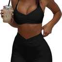 SweatyRocks Women's 2 Piece Workout Outfits Ruched Camisole Top and Biker Shorts Tracksuit Sets Black Medium