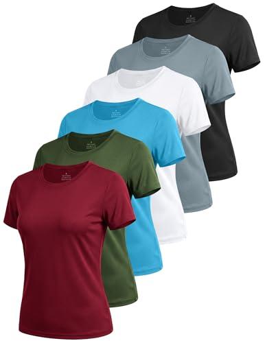 6 Pack Workout Tops for Women Short Sleeve UPF Sun Protection Athletic T Shirts Quick Dry Tennis Yoga Running Crew Neck Tee SetA S/02 Size S