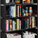 JIUYOTREE 5-Tiers Portable Bookshelf with Fabric Cloth at Back, 8 Cube Closet Storage Organizer Bookcase, Living Room, Study Room, Bedroom, Black