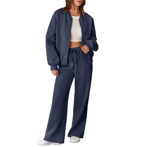Aleumdr Women's 2 Piece Outfits Sweatsuit Fleece Zip Up Long Sleeve Sweatshirt with Wide Leg Sweatpants Lounge Set, Black, Large