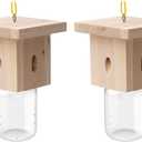 2 PCS Wood Carpenter Bee Trap for Outside - Best Bee Trap - Nature Hanging Carpenter Bee Traps Plastic Jar Outdoor - Insect Traps