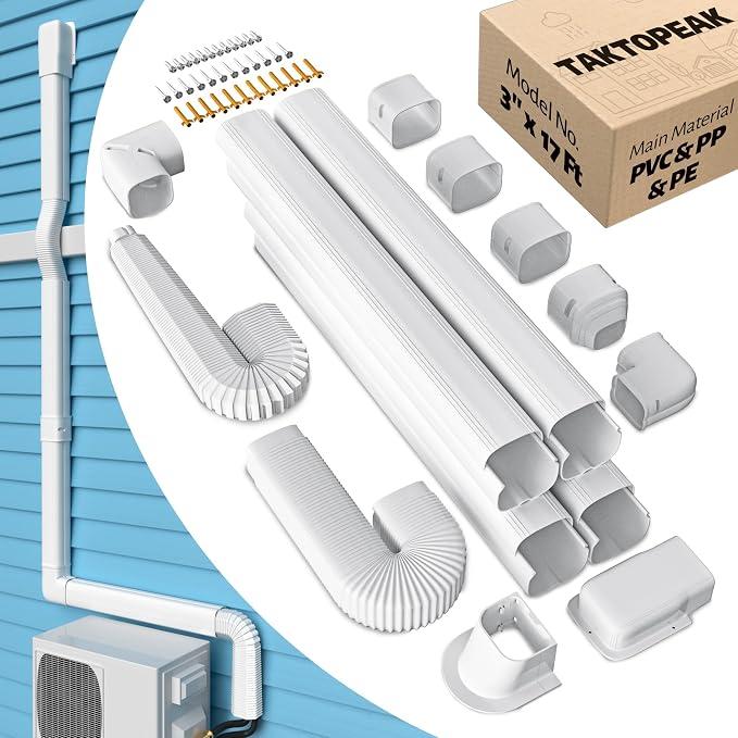 4'' 17 Ft Mini-Split Line Set Cover, AC Pipe Cover Line Hide Lineset Kit
Air Conditioner Mini Split Line Set Cover Kit for Mini Split, Outdoor Accessries for Central AC HVAC, Waterproof, White