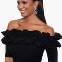 Xscape Women's Short Scuba Crepe Dress with Ruffle Top Detail (Reg and Petite) Size 16 (Black)