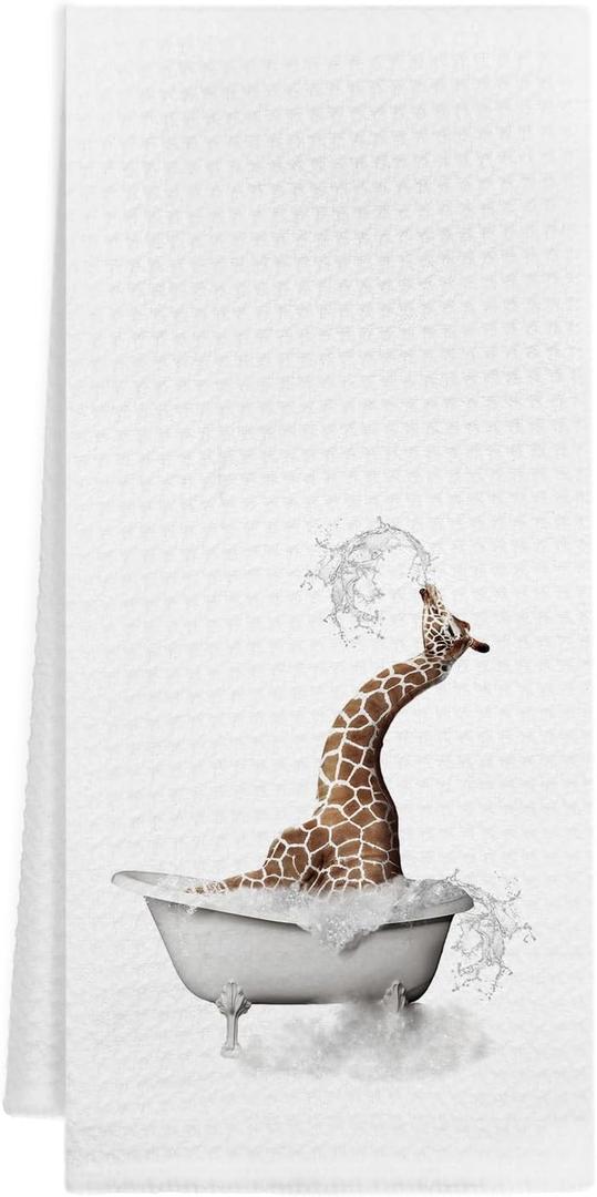 Funny Bathing Giraffe Bathroom Hand Towels, Giraffe Gifts for Kids, Cute Wild Animal Decorative Hand Towels for Kids Bathroom Decor, 16x24 Inch