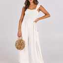ANRABESS Women Summer Casual Dressy Sleeveless Smocked Wide Leg Linen Jumpsuits Rompers 2026 Trendy Travel Outfit Pocket (White)