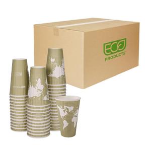 ECO PRODUCTS Compostable Disposable Insulated World Art 16oz Large Coffee Cups, Case of 600, Renewable Double-wall Hot Paper Cup, Plant Based PLA Lining, No Sleeves Needed, Color Coded (40 Count (Pack of 15))