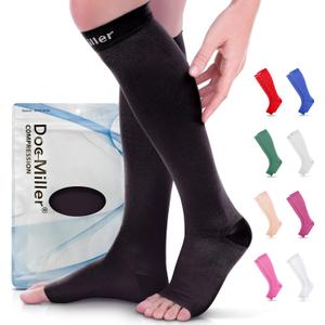 Doc Miller Open Toe Compression Socks for Women & Men 1520 mmHg, Knee High Calf Support Sleeves, Graduated Stockings for Swelling Recovery, Circulation, 1 Pair, X-Large Regular