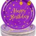 50 Pcs Purple and Gold Paper Plates,9 inch Halloween Paper Plates Disposable Happy Birthday Dessert Cake Plate Party Supplies for Halloween Fall Thanksgiving Birthday Wedding Party Decorations