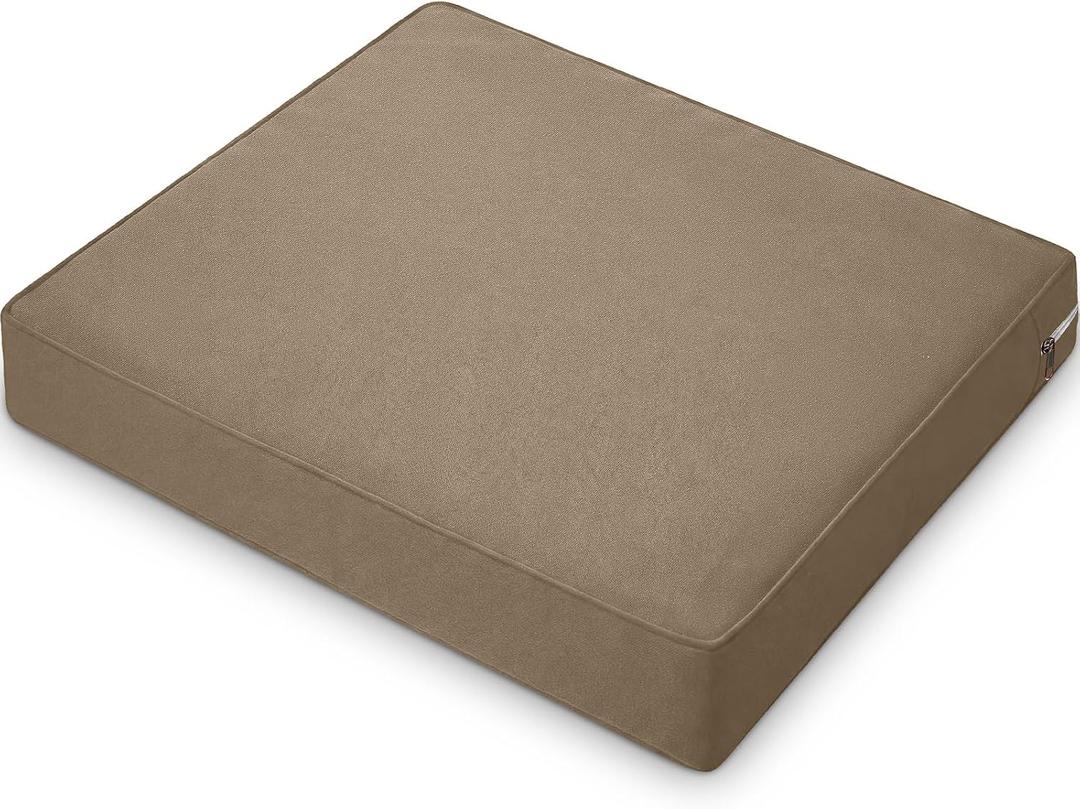 DoubleFill 1 Pcs Outdoor Ottoman Cushion 23"x19"x3" Waterproof Fade Resistant Outdoor Footstools Cushion Removable Patio Ottoman Cushions with Adjustable Fixing Strap for Stool (Light Brown)