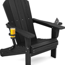 SERWALL HDPE Folding Adirondack Chair with Dual Cup Holder - Composite Adirondack Chair,  Black