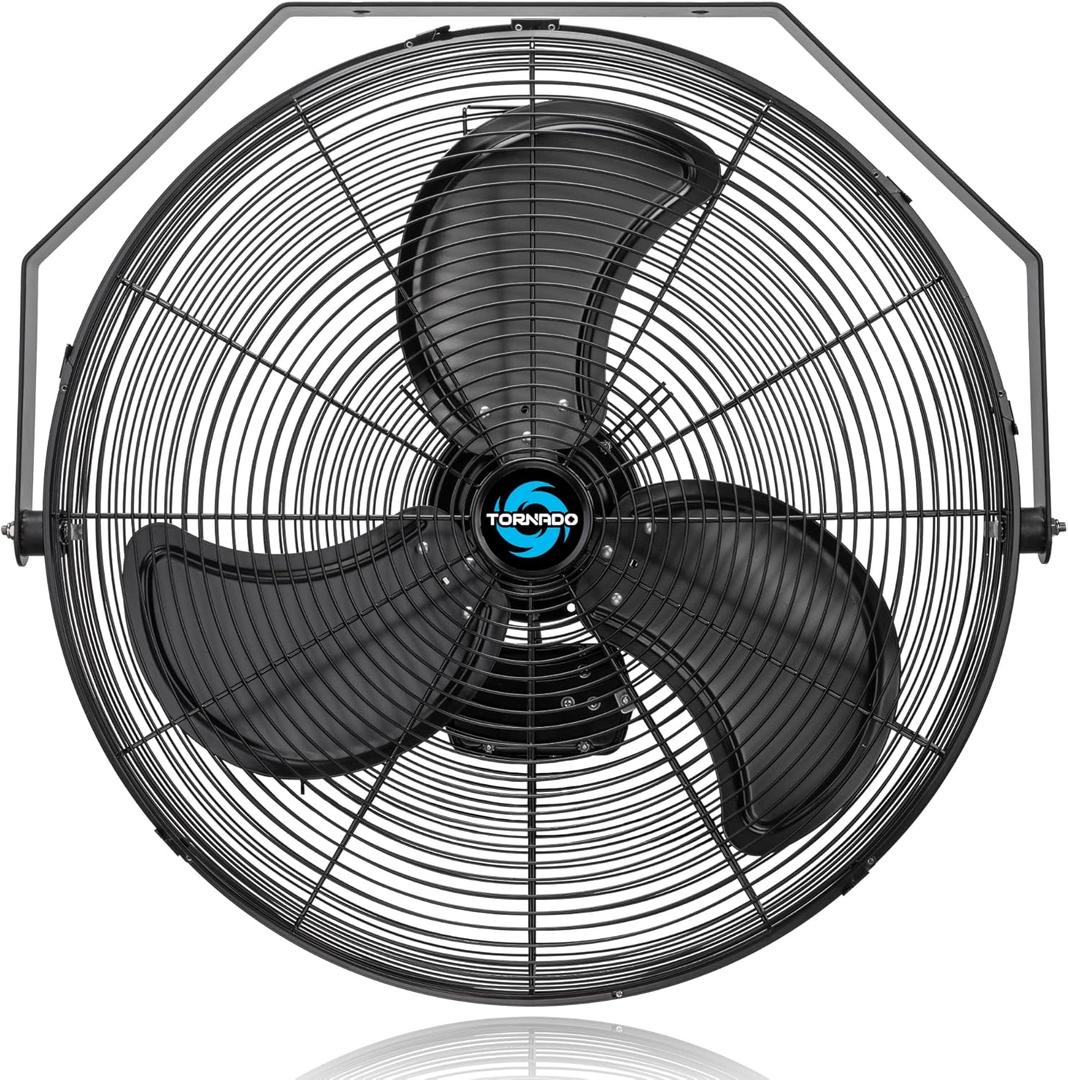 Tornado 24 Inch Outdoor Rated IPX4 Water-Resistant High Velocity Metal Industrial Workstation Wall Mount Fan For Commercial, Industrial, Residential, Greenhouse Use TEAO Motor 3 Speed UL Safety Listed