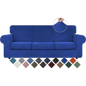 WEERRW 4 Pieces Velvet High Stretch Couch Covers for 3 Cushion Couch Sofa Slipcovers, Washable Furniture Protector with Non Slip Elastic Bottom, Feature Soft and Thick Plush Fabric, Royal Blue, Large