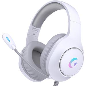 CM7002 Gaming Headset for PS5, PS4, PC, Mac, Switch, Xbox Series, Surround Sound RGB Gaming Headphones with Noise Canceling Microphone, 50MM Dynamic Drivers, 3.5MM Audio Jack, Light White