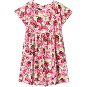 DaniChins Girl Casual Short Sleeve Floral Print Dress with Pockets