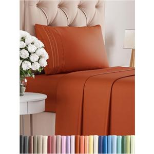 Twin Size 3 Piece Sheet Set - Comfy Breathable & Cooling Bed Sheets Set - Hotel Luxury Bedding for Women, Men, Kids, Teens, Boys & Girls - Deep Pockets, Soft and Wrinkle Free - Oeko-Tex - Terracotta