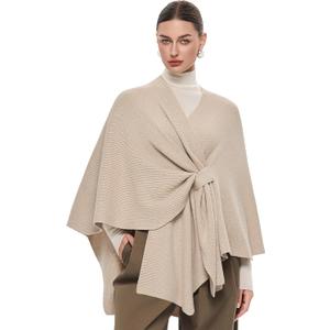PULI Women's Elegant Shawl Wraps Soft Open Front Poncho Sweater for Spring Fall Winter (Ribbed-barley Twist), One Size