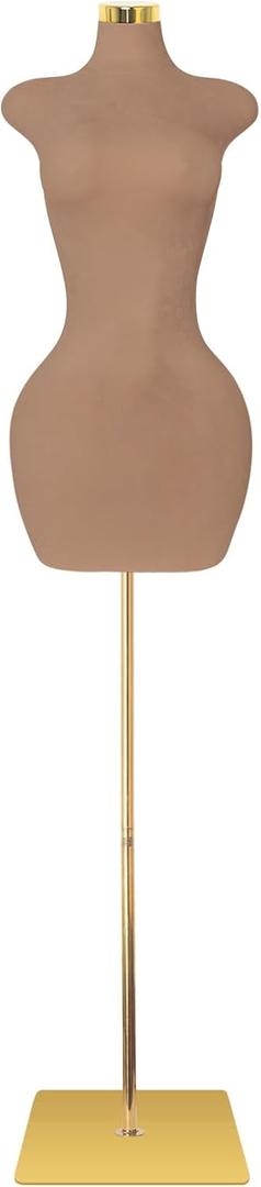 Sexy Female Mannequin, Pinnable Manikin Body Torso with Gold Metal Base, 60"-78" Adjustable Height for Clothing Display, Brown