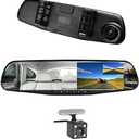 Car DVR Rear View Mirror Video Recroder 4.3" inch Back Up Car Camera Dual Lens Cam Night Vision Front and Rear Backup Reverse Security for Car