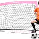 Kids Soccer Goal for Backyard, 53, 64, 95FT Easy Foldable Soccer Practice Net with Portable Carrying Bag for Toddler Youth Adult Soccer Training Equipment Outdoor Sports Game (Pink)